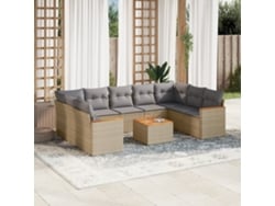 Conjunto de sofá de jardín de 10 piezas con cojines, mimbre sintético beige, Dkd Home Decor