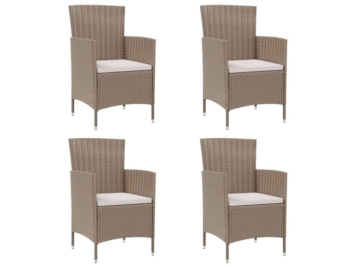 Sillas de jardín con cojines, 4 unidades, mimbre sintético beige, Dkd Home Decor