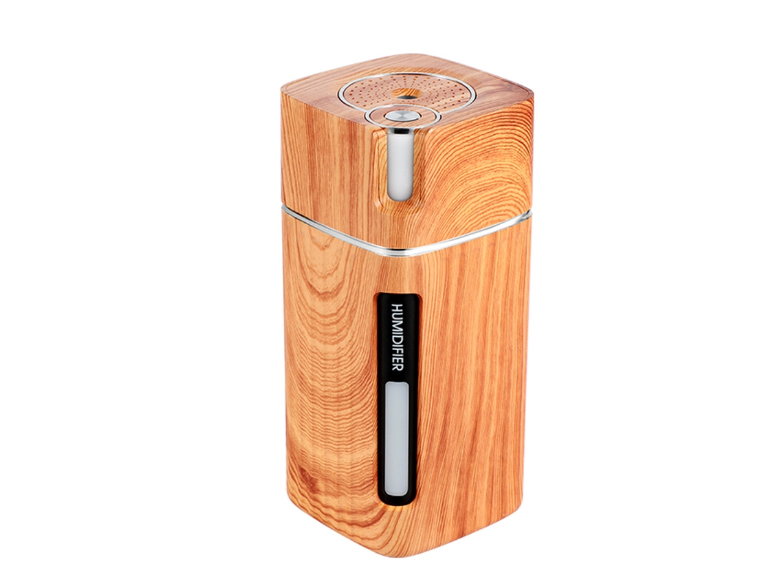 Humidificador Mini Portátil Grano de Madera 300ml Ultrasonido Coche USB Difusor de Aire Cor LED Lámpara