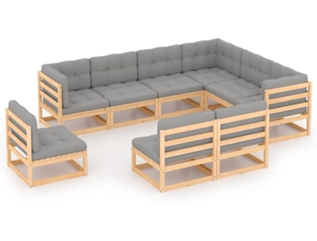 Conjunto 9 de muebles de jardín VIDAXL y cojines madera maciza pino