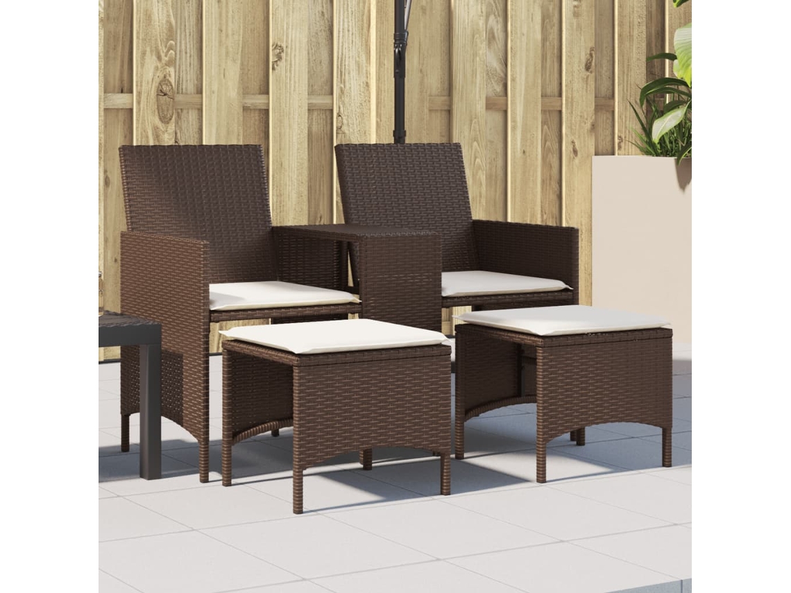 Sofá de jardín de 2 plazas con mesa y bancos en mimbre marrón, Dkd Home Decor