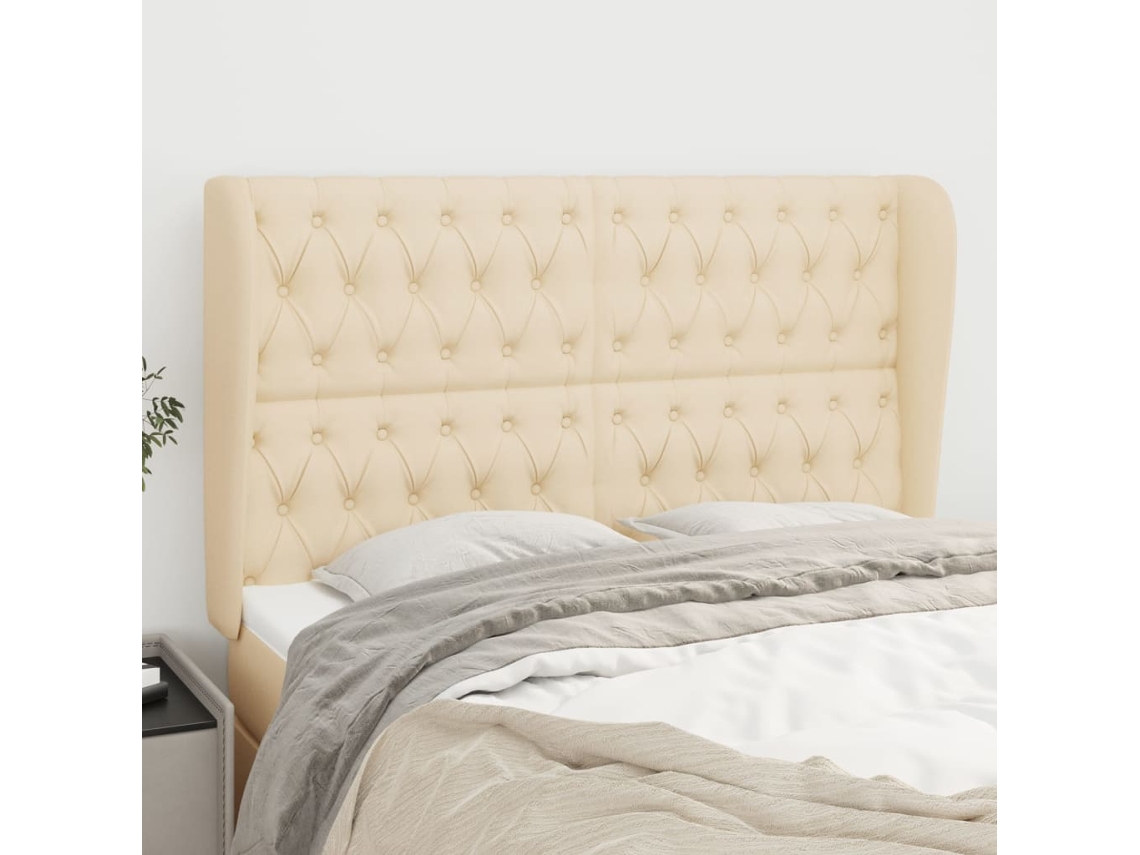Cabecero Con Orejas De Tela Color Crema 147x23x118/128 Cm