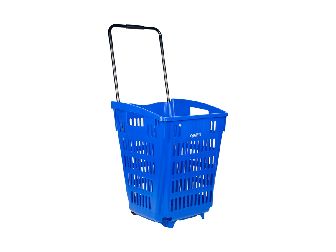 Carro de Compra con 2 Ruedas Mango Telescópico Capacidad: 52 Litros Color: Azul Cesta de Compra Portátil Medidas: 390 X 390 X 529 COFAN