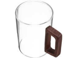Tazas de café de cristal transparente con asas de madera gruesa.