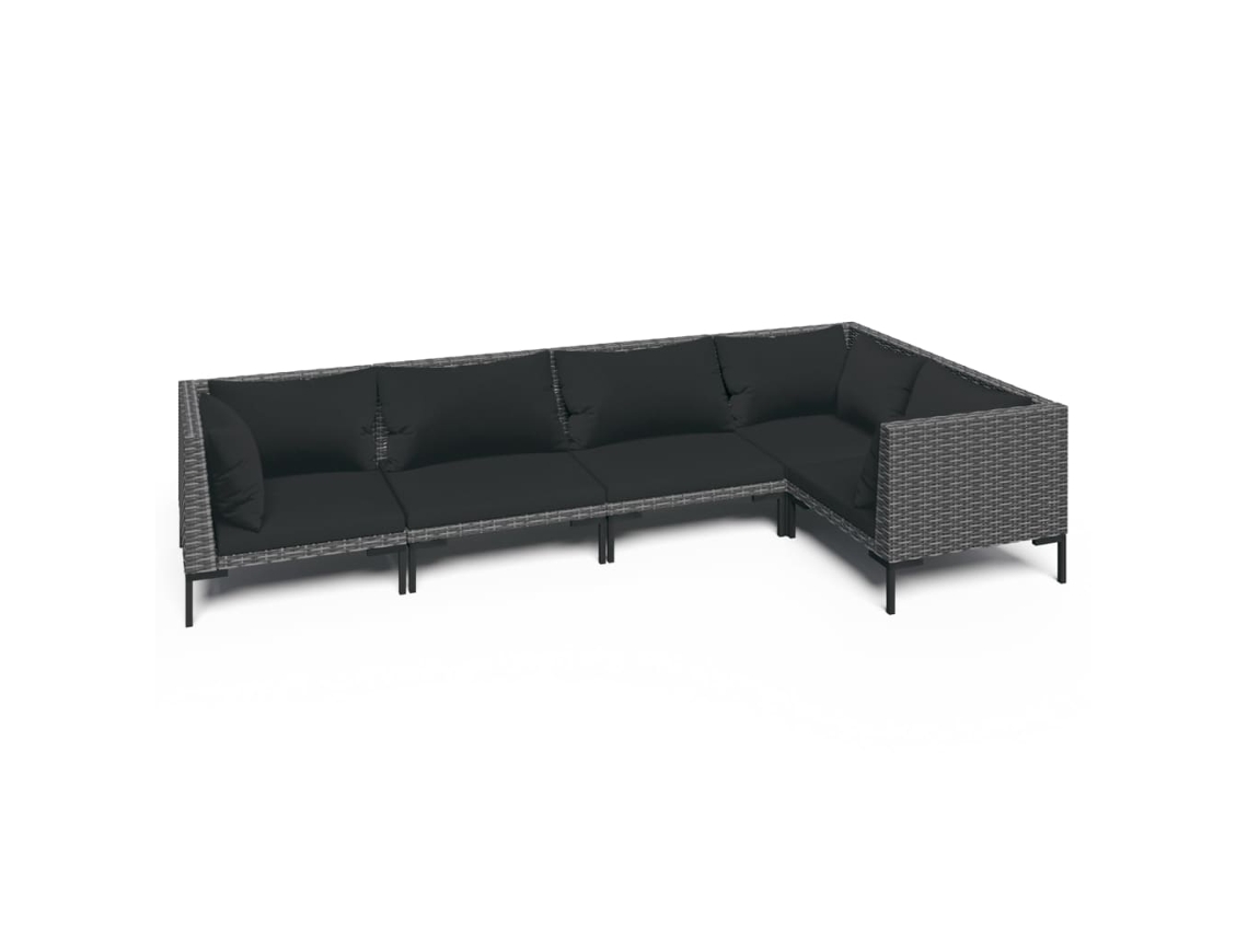 vidaXL Set muebles jardín 5 pzas y cojines ratán sintético gris oscuro