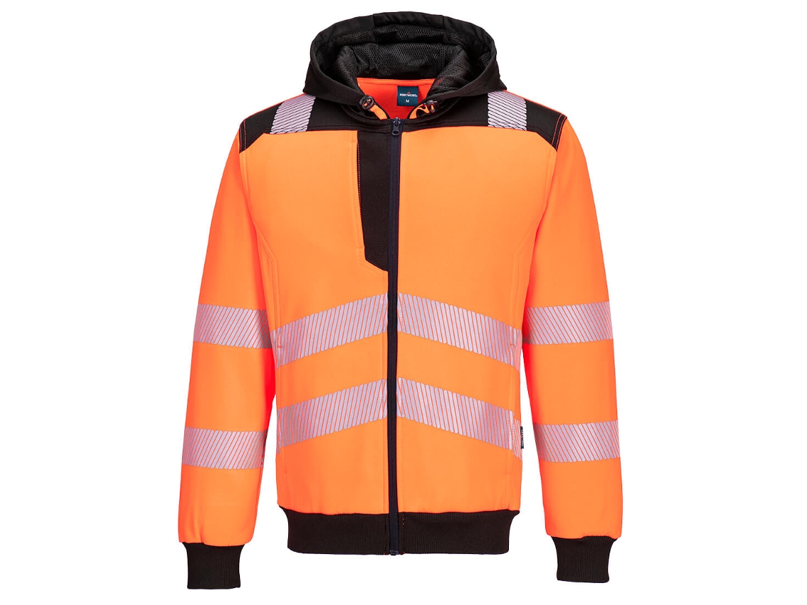 Sudadera De Alta Visibilidad Con Capucha Y Cremallera Pw3 Naranja Negro / Xl