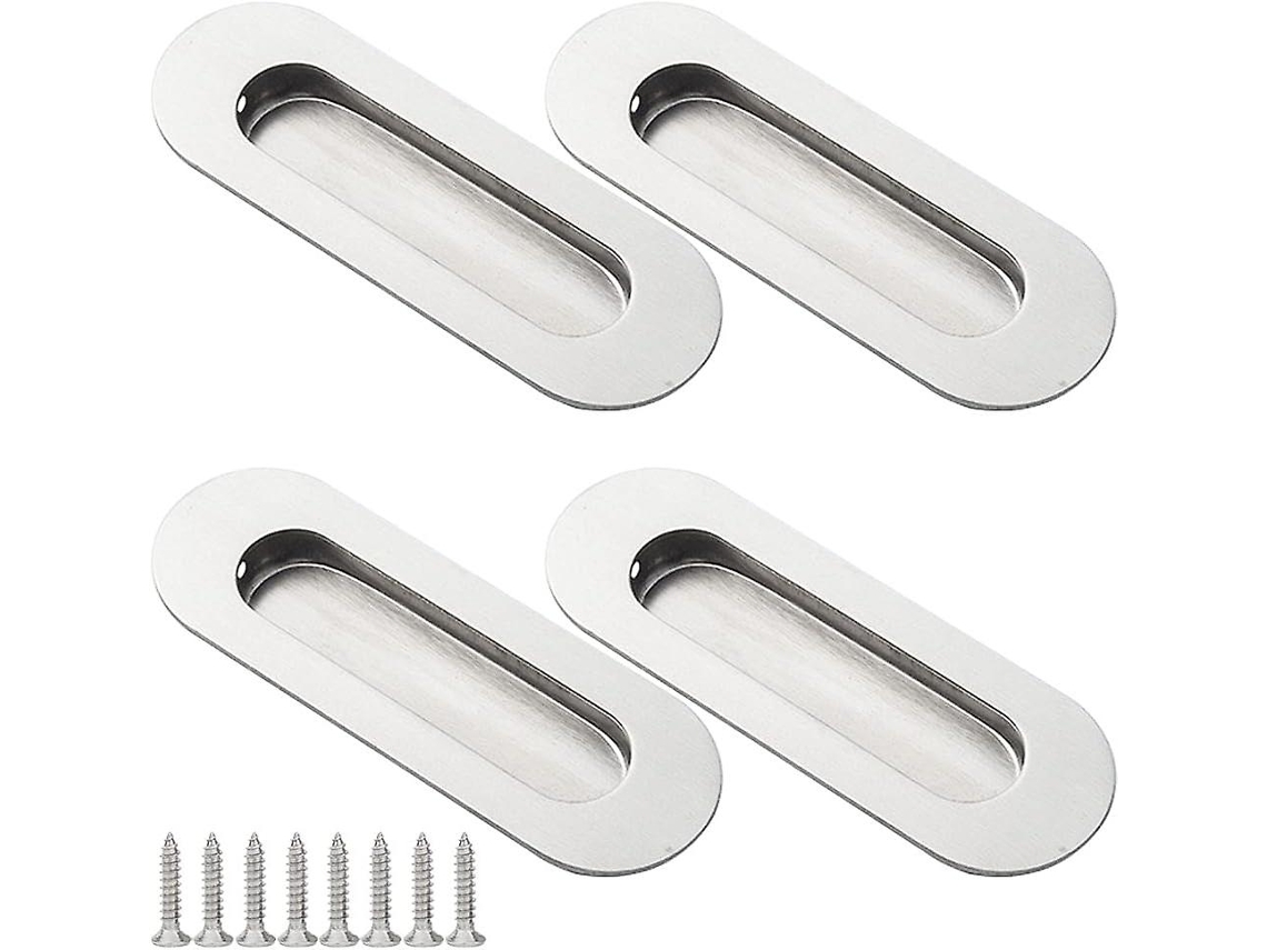 4 Manillas De Puerta Deslizante Ovaladas De Acero Inoxidable 304 Con Tornillos Para Armarios Y Muebles Plata