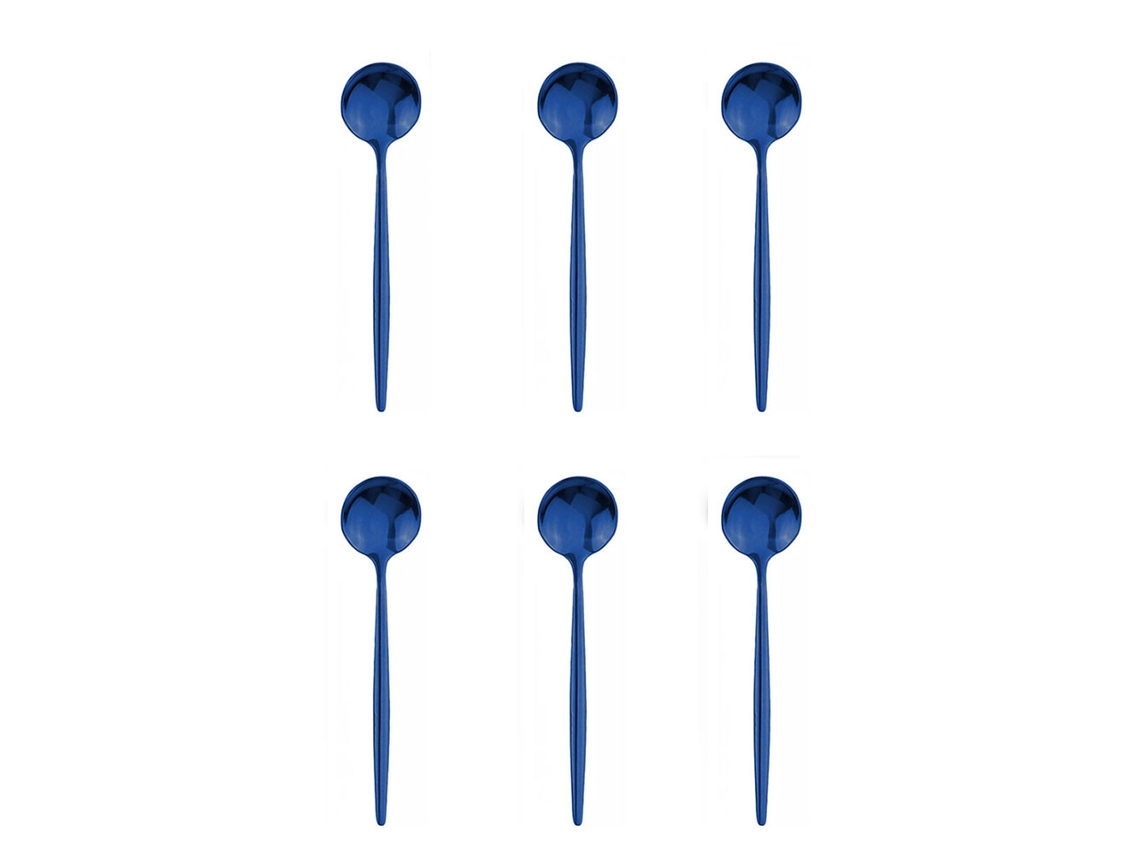 (azul) Un Juego De 6 Cucharas Pequeñas De Acero Inoxidable, Cucharas Negras Y Doradas.