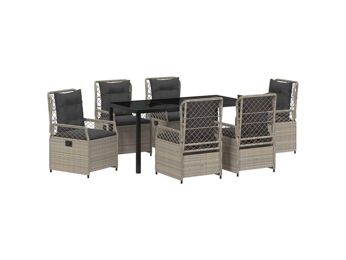 Juego de comedor de jardín de 7 piezas de mimbre gris claro EXCLUSIVO DE LA CASA