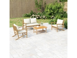 Conjunto de jardín de bambú de 2 piezas con cojines en blanco crema, Dkd Home Decor