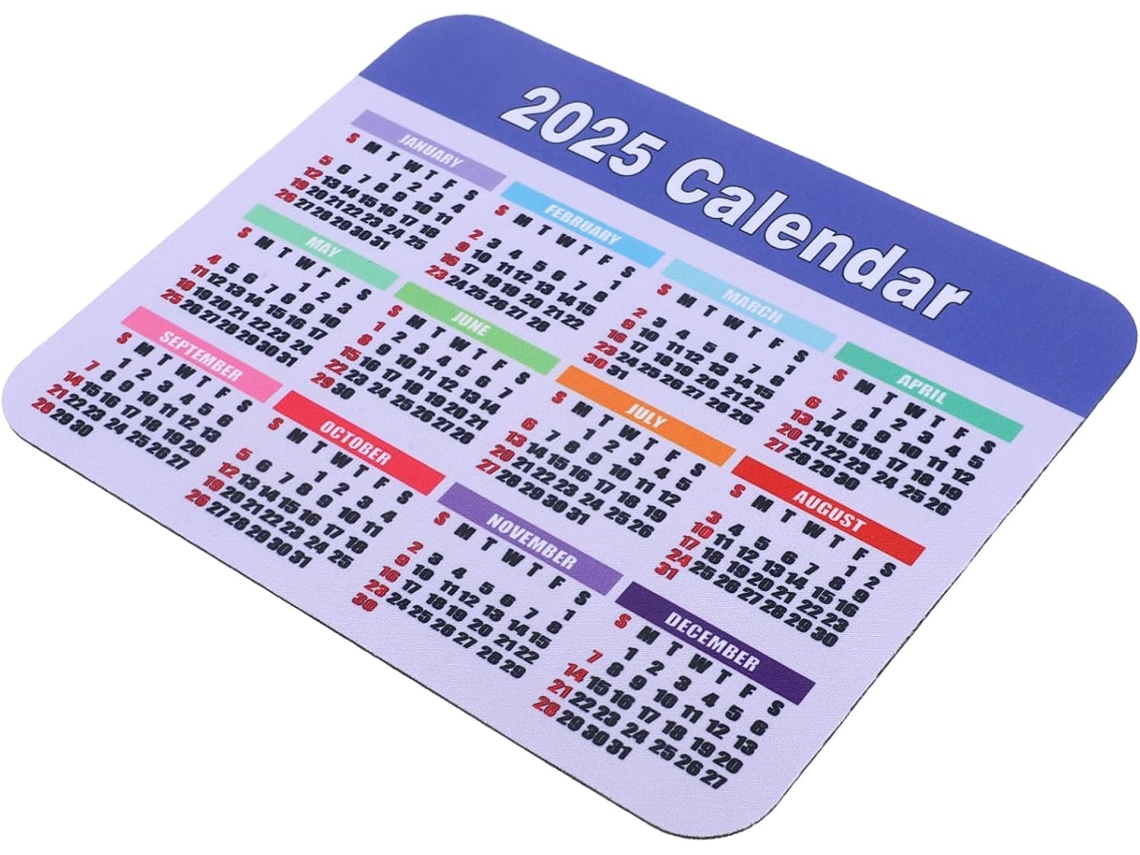 Alfombrilla de ratón de goma antideslizante con calendario, para usar en un escritorio de oficina o sobre el teclado.