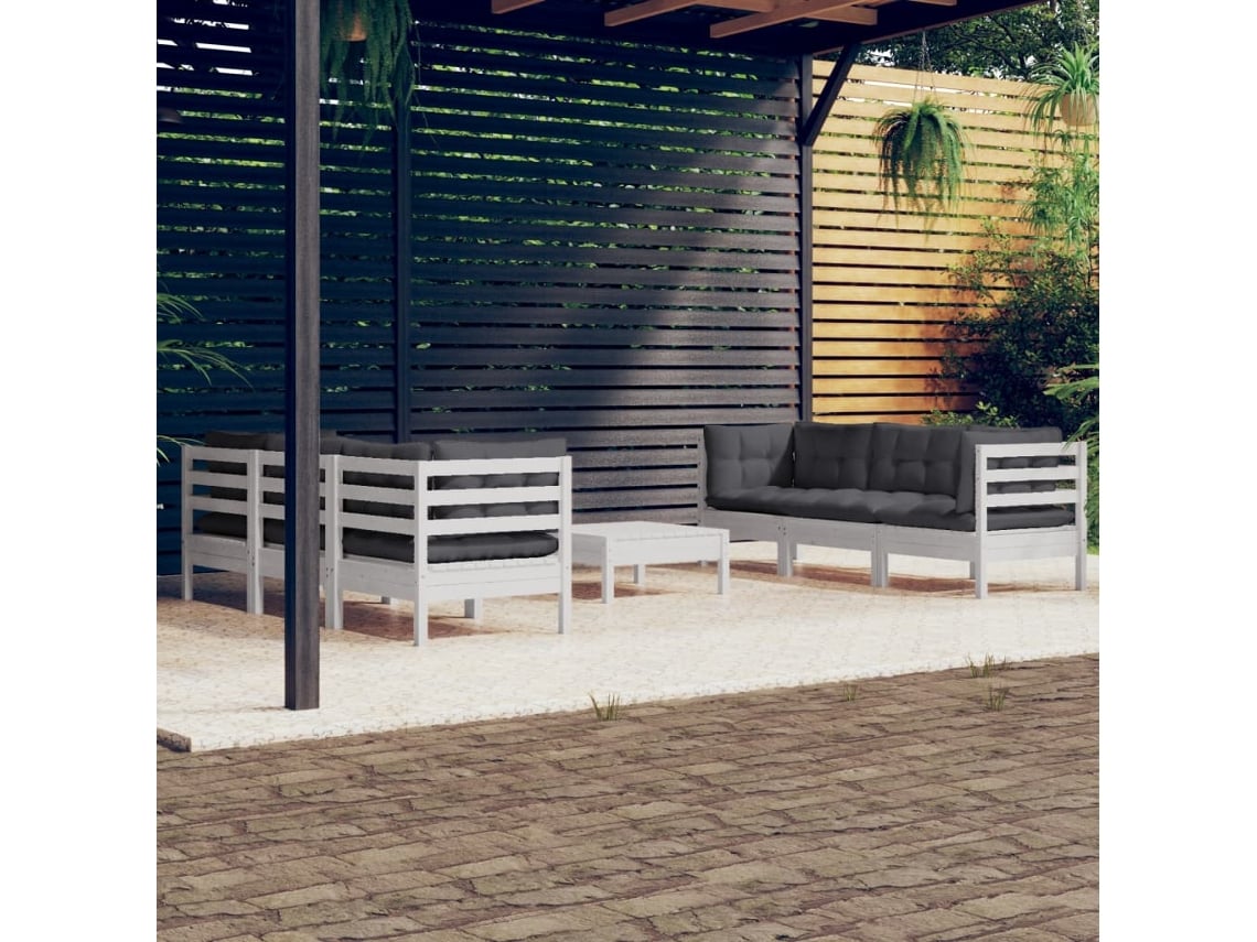 Conjunto de jardín de 7 unidades con cojines de pino antracita DKD Home Decor