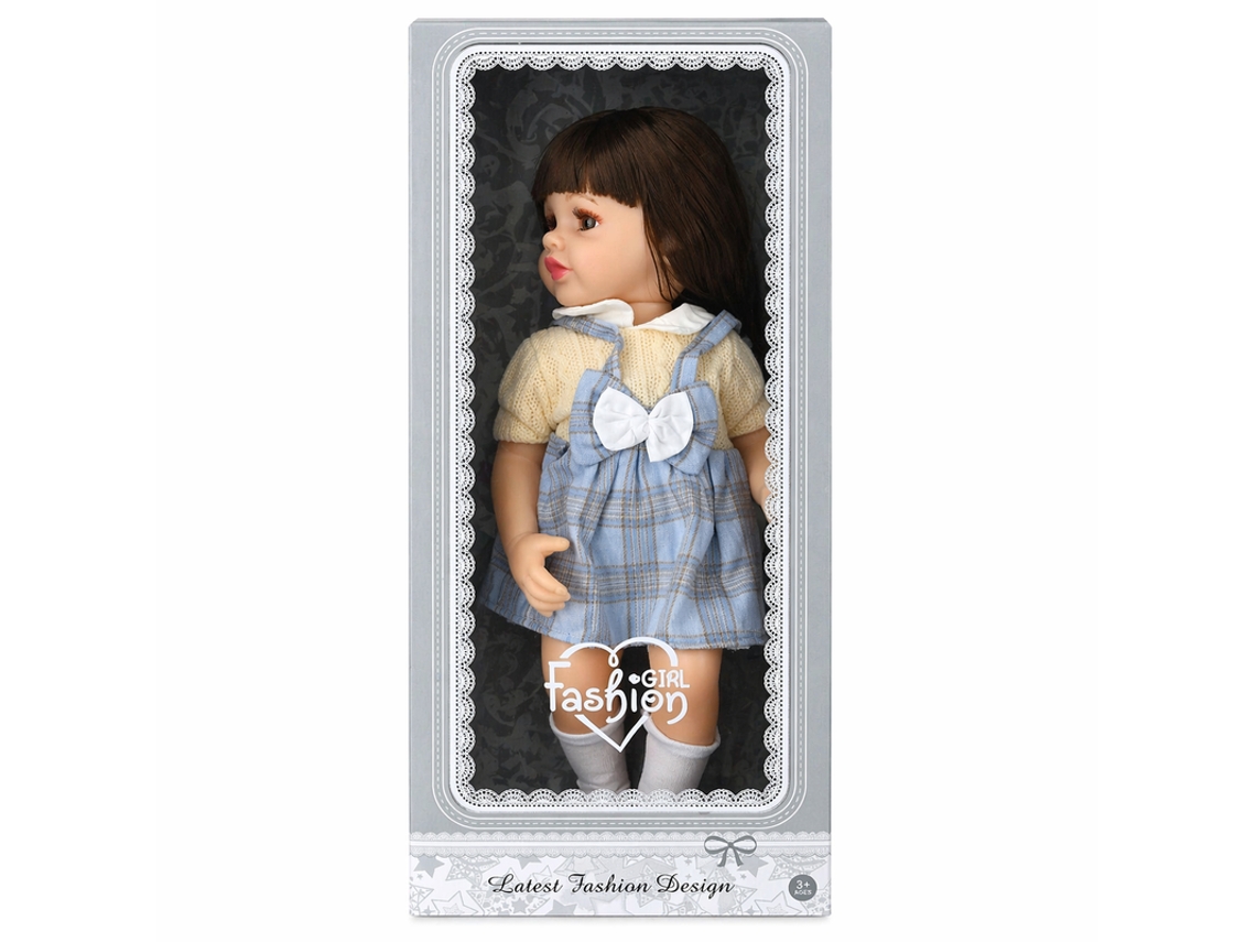 Boneca Em Pé Fashion Girl - Vestido Azul Xadrez Bk Tx065001 Multicores