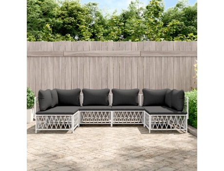 Conjunto 6 de muebles de jardín VIDAXL con cojines acero blanco