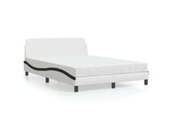 Cama Con Colchón Cuero Sintético Blanco Y Negro 140x200 Cm