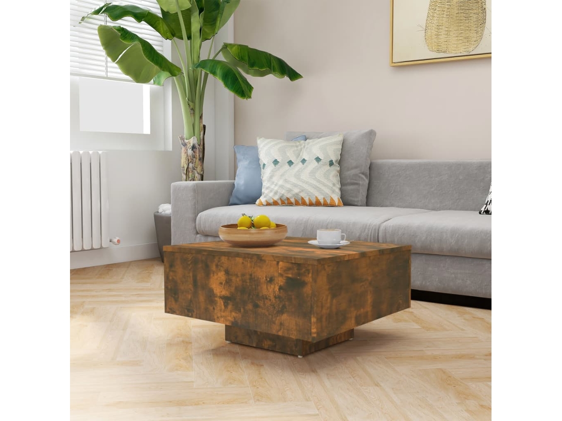 Mesa de Centro de Apoyo 60X60X31,5 Cm Madera Procesada Roble Ahumado