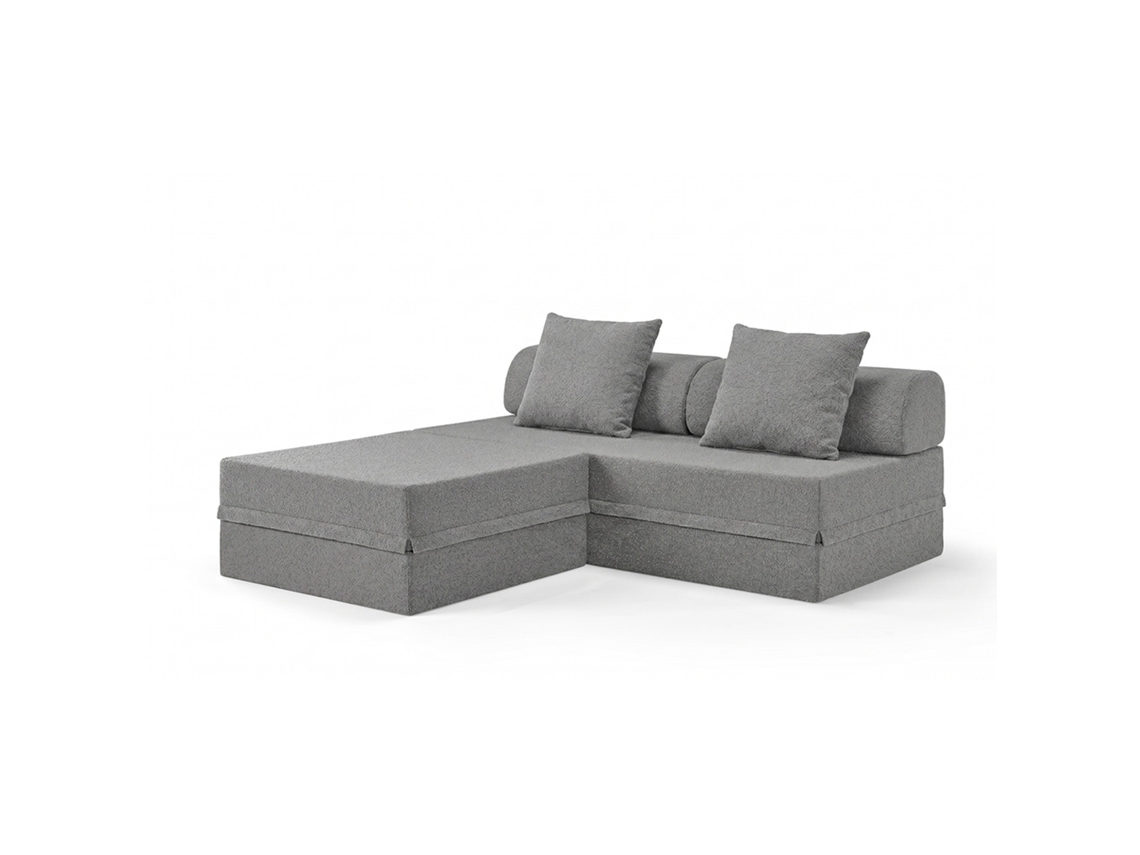 Sofá Modular 3 Lugares + Puff Convertible Bouclette Cinza Escuro