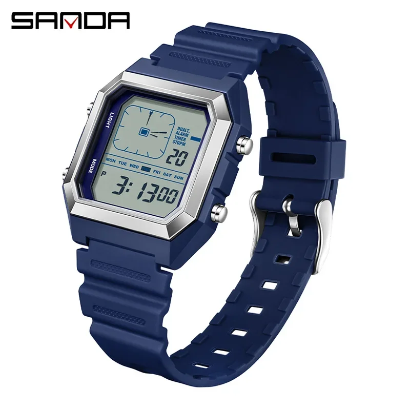 Reloj Digital Para Hombre (azul Plateado) Para Deportes Al Aire Libre, Cronógrafo Luminoso Multifuncional, Calendario, Resistente Al Agua.