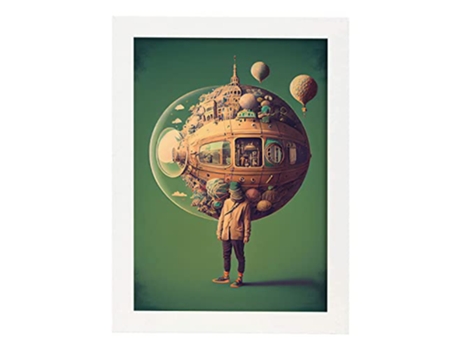 NACNIC Poster Mundo Flotante En Estilo Surrealismo Cinematográfico Ilustraciones Y Grabados De Historieta Abstracta Y Artística A4 Marcos Blancos