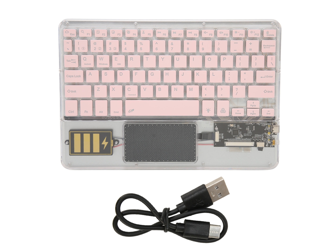 Teclado Bluetooth Sem Fio Multifuncional De Acrílico Para Windows Android Ios Rosa Portátil