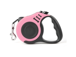 Collar Retráctil Para Perros 5m Nylon Resistente Mango Antideslizante Freno De Una Mano Rosa