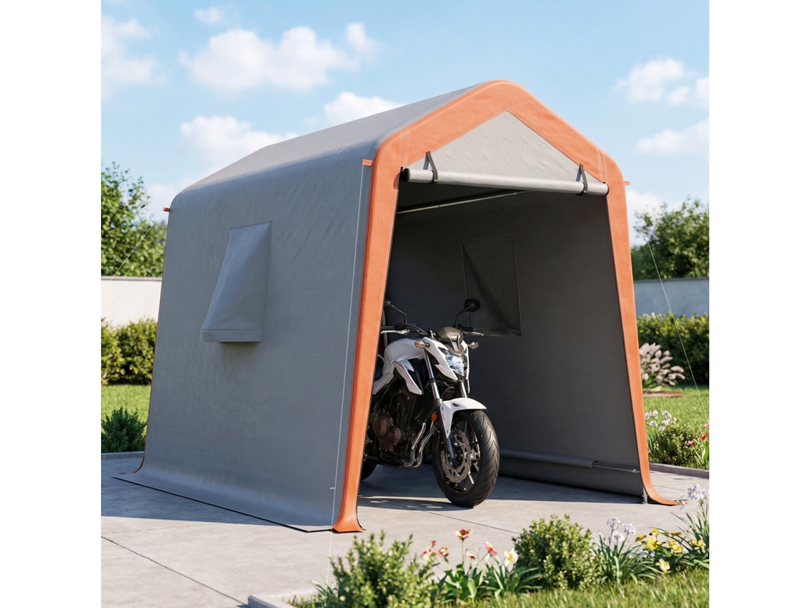 Tenda Portátil Para Garagem De Carro, 2,4 X 1,8 M, Impermeável, Com Porta De Enrolar Com Zíper, Janelas, Proteção Upf30+, Cinza Claro.