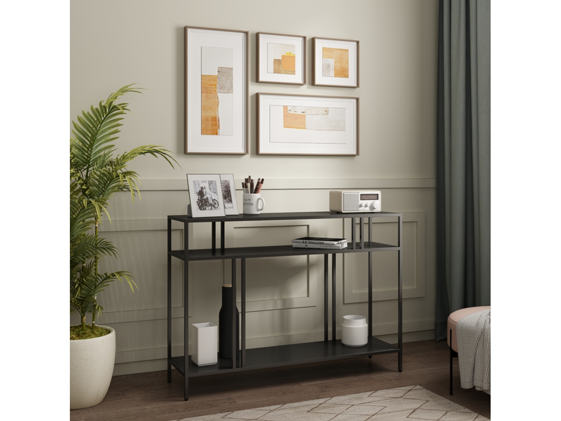 Mesa consola Kumlinge con 2 estantes estructura metálica 78 x 110 x 30 cm Negro [EN.CASA]