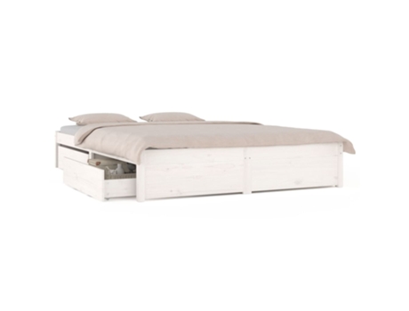 Marco de Cama de Matrimonio con Cajones MAISON EXCLUSIVE Metal Blanco (135x190cm)