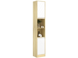 Columna De Baño Estrecha Con 2 Puertas Y 2 Estantes Abiertos, Para Espacios Pequeños, 30x24x170 Cm, Roble Y Blanco