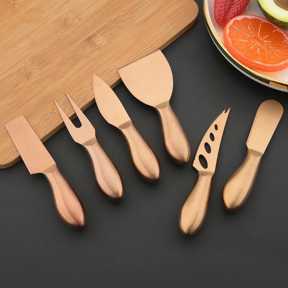 (oro Rosa, Juego De 6 Piezas) Cubiertos De Acero Inoxidable Mate, Que Incluyen Cuchillo Para Queso, Utensilios Para Hornear Y Tenedor.