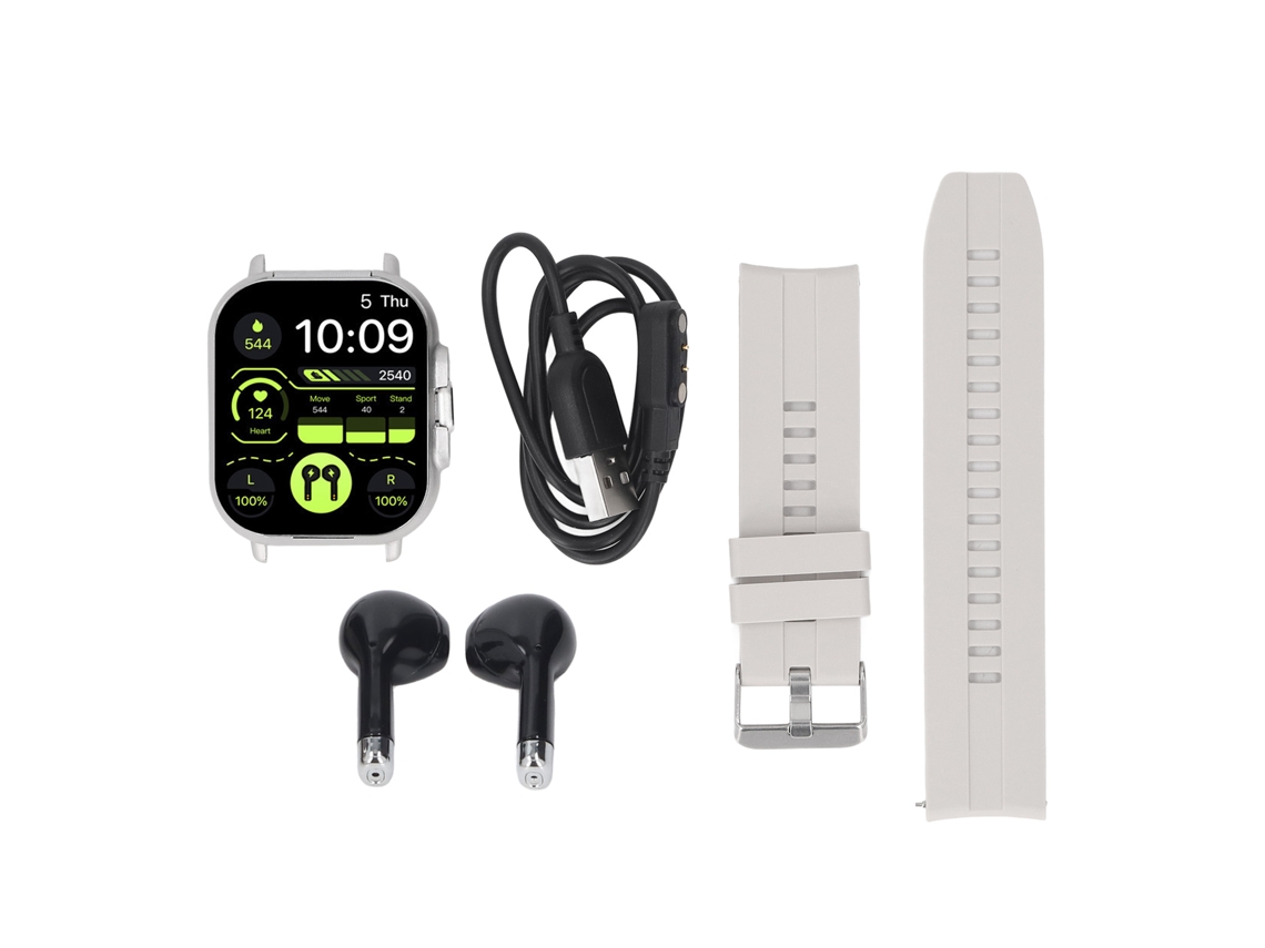 Relógio Inteligente 2 Em 1 Com Fones De Ouvido Bluetooth Tela Hd 2.01 Polegadas Fitness Tracker Para Ios Android Prata