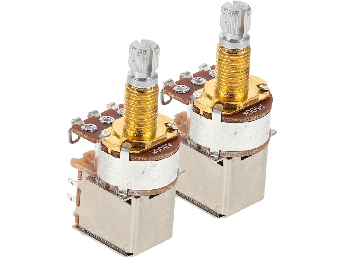 Juego De 2 Potenciómetros Largos Moleteados De 18 Mm A500k En Aluminio Para Guitarra Eléctrica Y Bajo.