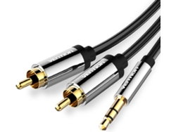 Cable de audio VENTION Jack 3.5mm Macho Stéreo para 2 RCA Macho de 5 m - negro Metalizado