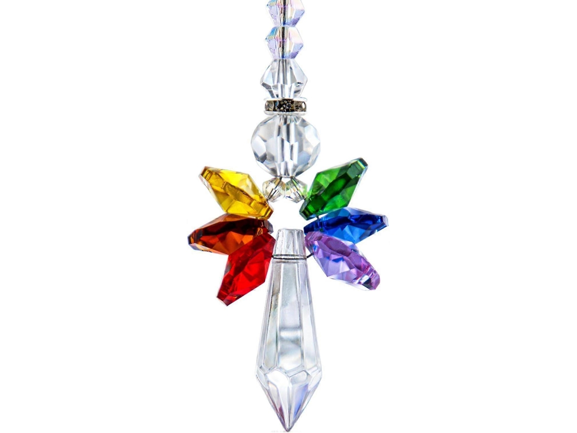 Ángel Guardián de Cristal Arcoíris - Atrapasol para el hogar/coche, balcón y colgante - Adorno de cristal (Arcoíris)