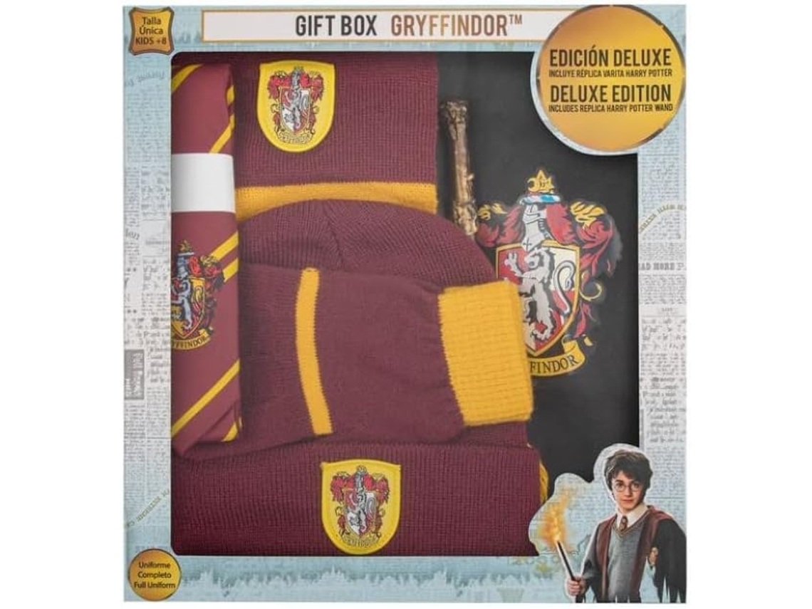 Caja Regalo CINEREPLICAS Harry Potter Capa Gryffindorm con Corbata, Gorro, Guantes, Bufanda y Varita