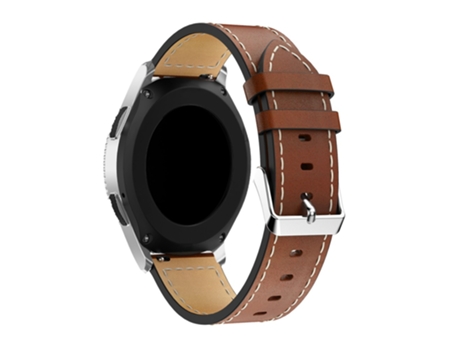 Correa de piel auténtica 22mm ajustable con costura blanca para Samsung Galaxy Watch 46mm - castaño