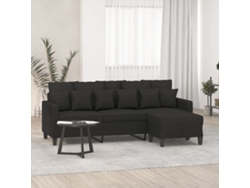 Sofá De 3 Plazas | Sofá De Salón | Sofá De Descanso Con Taburete De Tela Negro 180 Cm Wsd549030