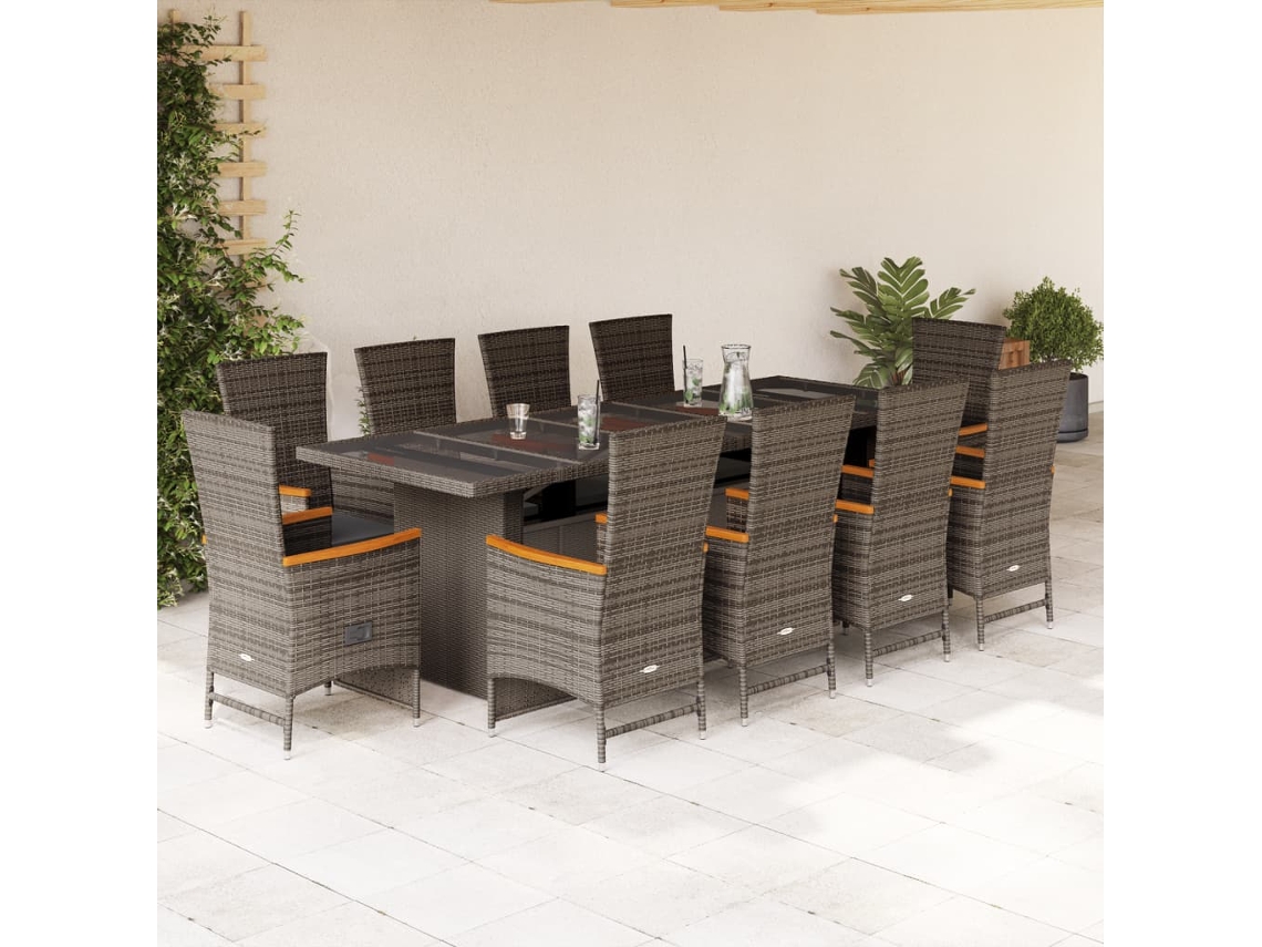 Juego de comedor de jardín de 11 piezas con cojines de mimbre gris DKD Home Decor