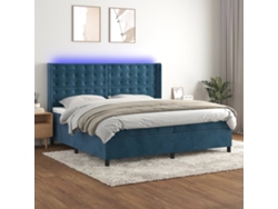 Cama Box Spring Colchón Y Led Terciopelo Azul Oscuro 200x200 Cm