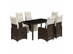Maison Exclusive - Set De Mesa Y Sillas Jardín 7 Pzas Con Cojines Ratán Pe Marrón