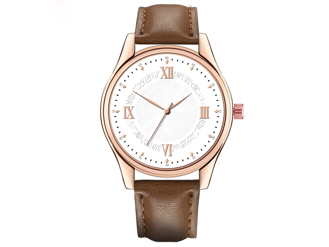 Reloj De Pulsera De Cuarzo Para Hombre Con Correa De Pu, Estilo Sencillo, Marrón Oscuro Y Blanco.