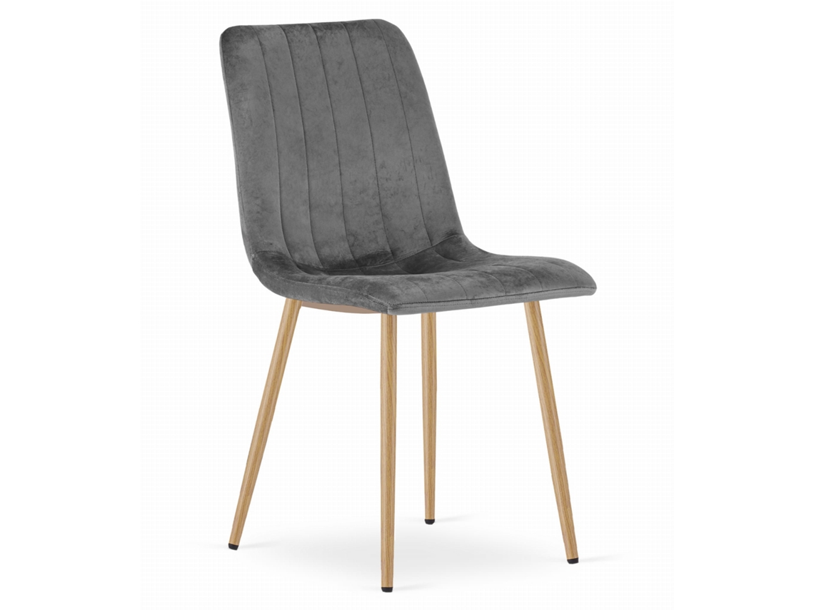 Silla De Comedor Jewa Asiento Gris Oscuro, Patas Color Madera, Asiento De Terciopelo, Asiento Ergonómico