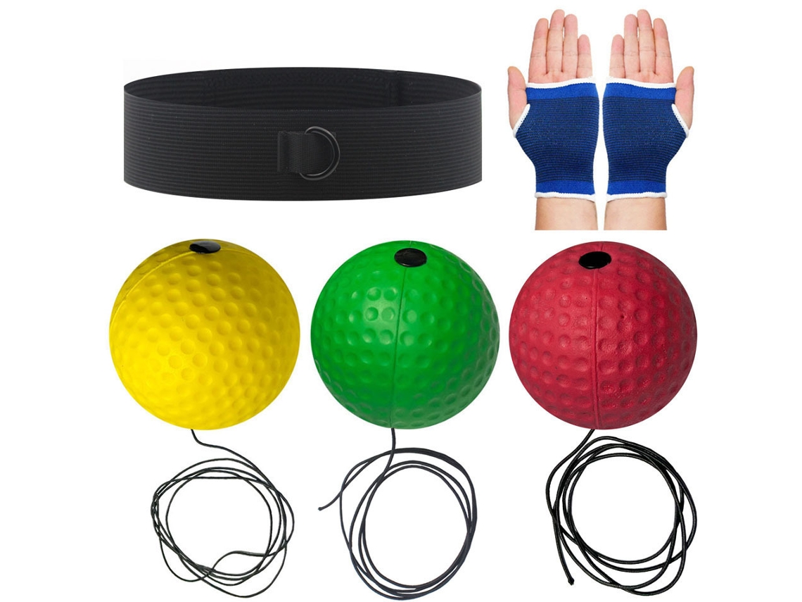 Balón de boxeo Reflex, 3 balones React, 1 cinta elástica para la cabeza, con protectores de manos (verde) Eifson (20 g/40 g/80 g)