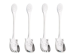 2026da-4pcs Tenedores Cucharas Sporks Cerdo Diseño Acero Inoxidable Para Postres Café Ensalada 5.79x1.18 Pulgadas