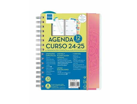 Agenda FINOCAM Mandala Multicolor Cuarto 15,5 x 21,2 cm 2024-2025 Docente