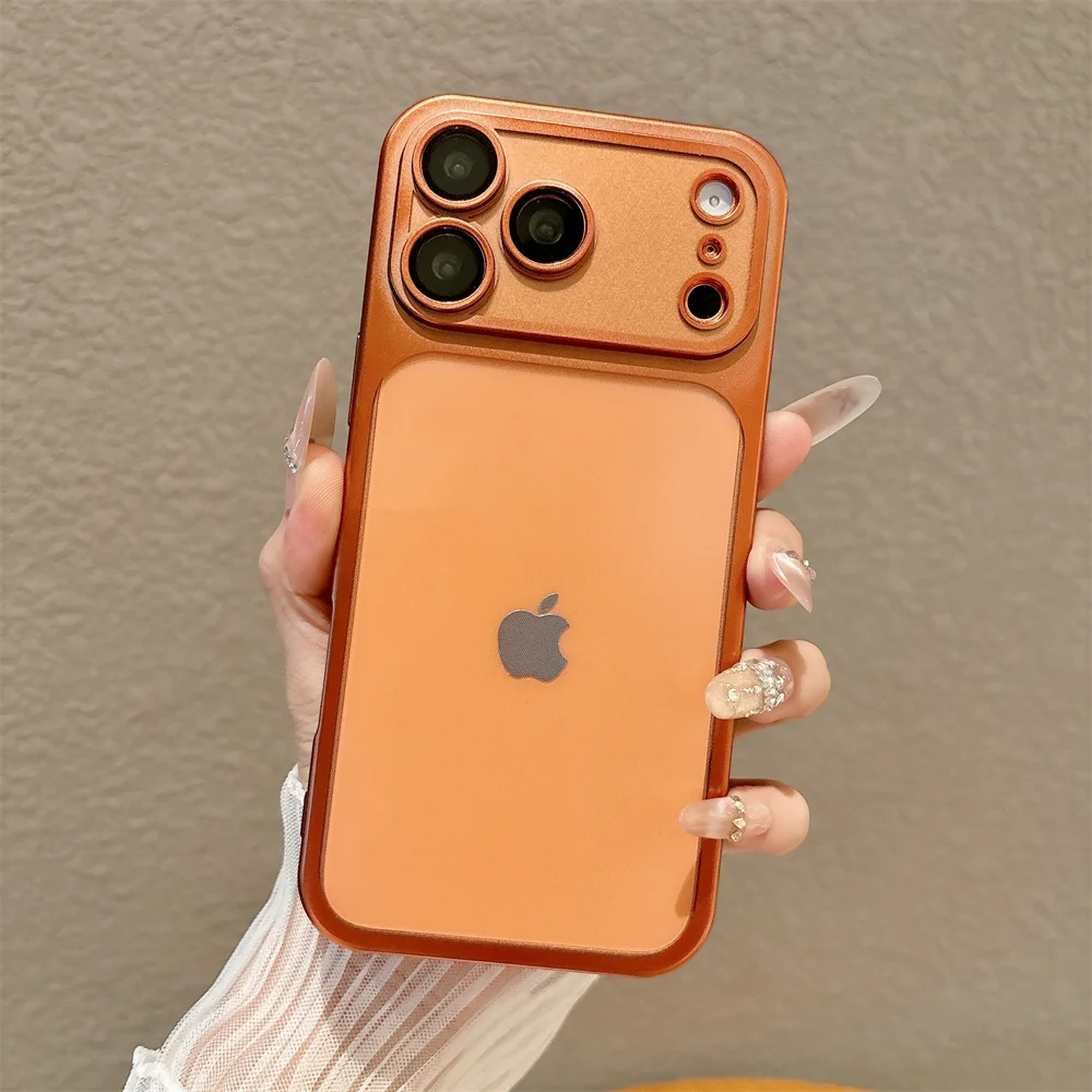 (iphone 16 Pro Max, Naranja) Funda Mate Galvanizada Para Iphone, Fabricada En Material Tpu Suave Y Semitransparente.