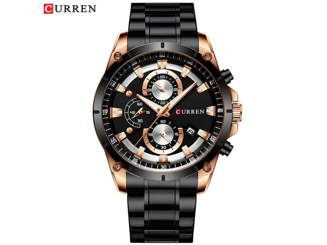 (reloj De Hombre, Negro) Reloj De Negocios Con Calendario, Correa De Acero, Seis Agujas, Multifuncional