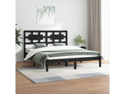 Estructura De Cama De Madera Maciza De Pino Negra 200x200 Cm