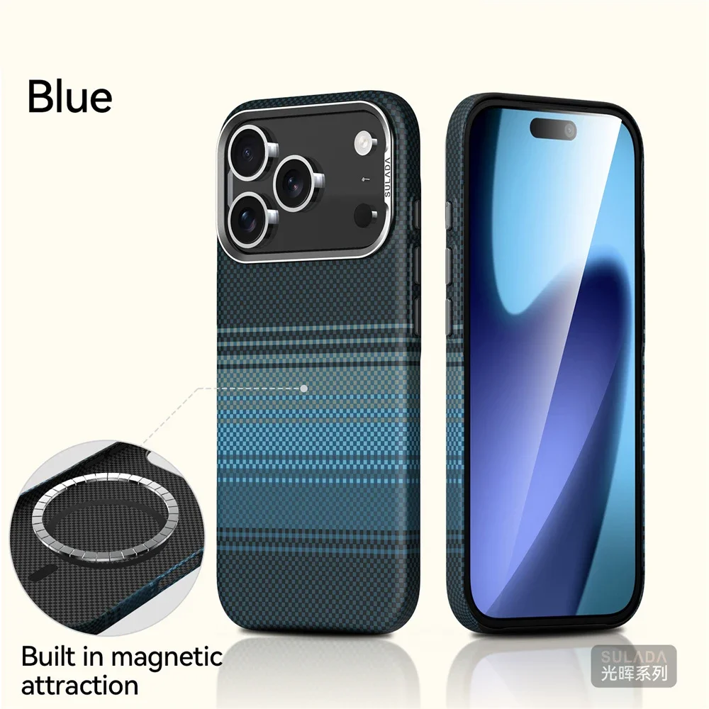 (azul, Iphone 16 Pro Max) Funda Para Teléfono Con Textura De Fibra De Carbono, Compatible Con Carga Inalámbrica Magnética, Resistente A Golpes.