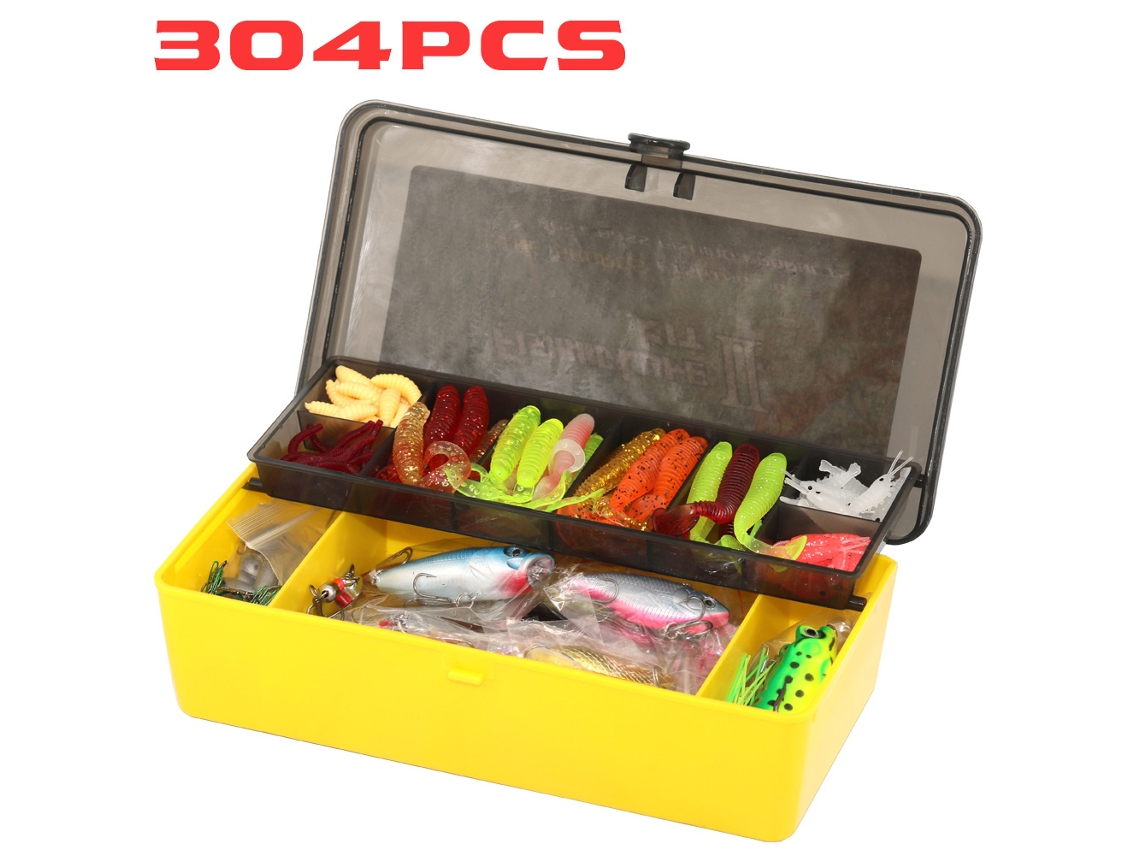 Kit De Accesorios De Pesca De 304 Piezas Con Señuelos, Anzuelos, Cucharillas Y Estuche De Almacenamiento.